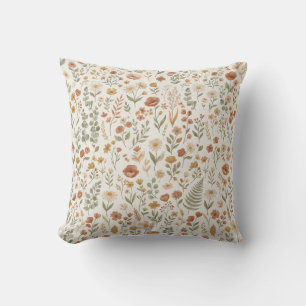 Vintage Cottagecore Wildflower Floral Earth Tone Throw Pillow