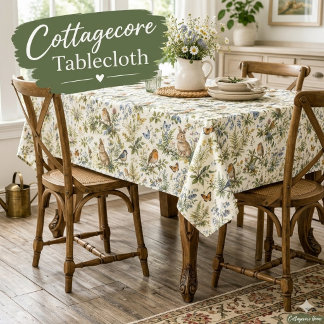 Vintage Cottagecore Woodland Animals Wildflowers Tablecloth