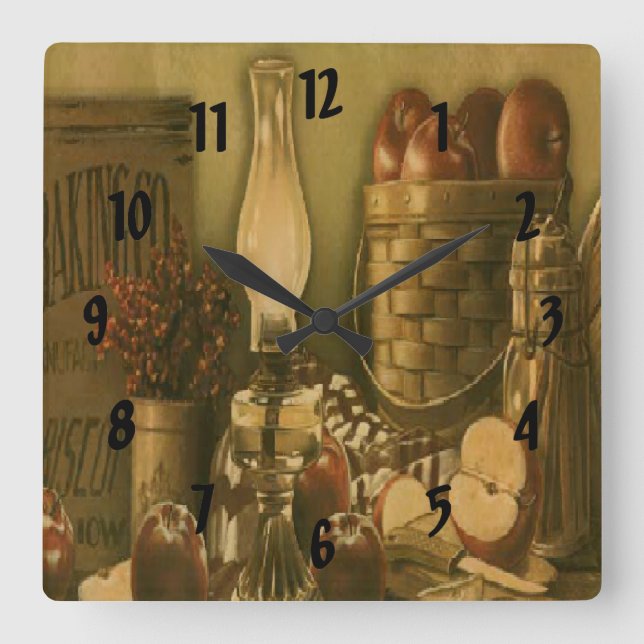 Vintage Country Apple Basket Print Clock (Front)