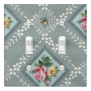 Vintage Country Blue Floral Pattern Light Switch Cover