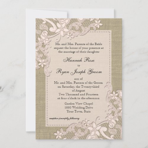 Vintage Country Blush Lace Design and Burlap Personalized Announcements