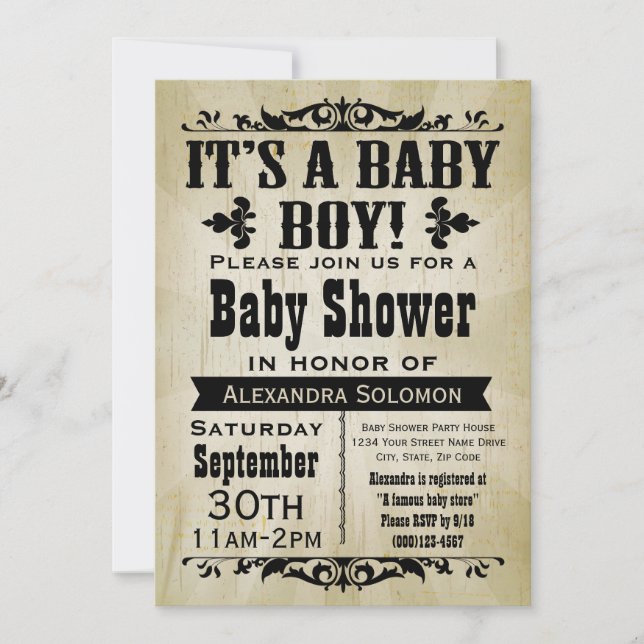Vintage Country Boy Baby Shower Invitation (Front)