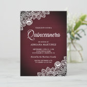 Vintage Country Burgundy Wood Lace Quinceanera Invitation (Standing Front)