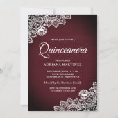 Vintage Country Burgundy Wood Lace Quinceanera Invitation (Front)