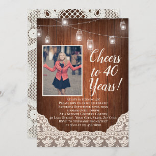 Vintage Country Cheers to 40 Birthday Party Photo Invitation