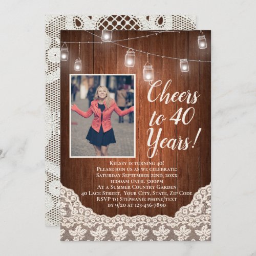 Vintage Country Cheers to 40 Birthday Party Photo Invitation