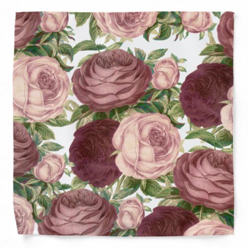 Vintage country chic burgundy pink roses flowers bandana