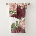 Vintage Country Chic Burgundy Pink Roses Flowers Bath Towel Set at Zazzle