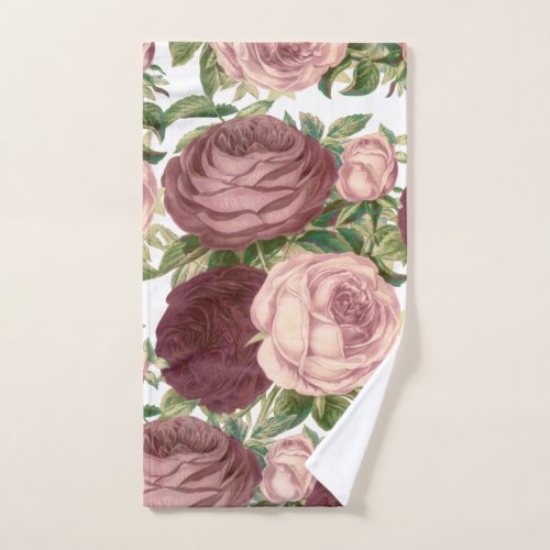 Vintage country chic burgundy pink roses flowers hand towel 