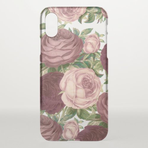 Vintage country chic burgundy pink roses flowers u iPhone x case