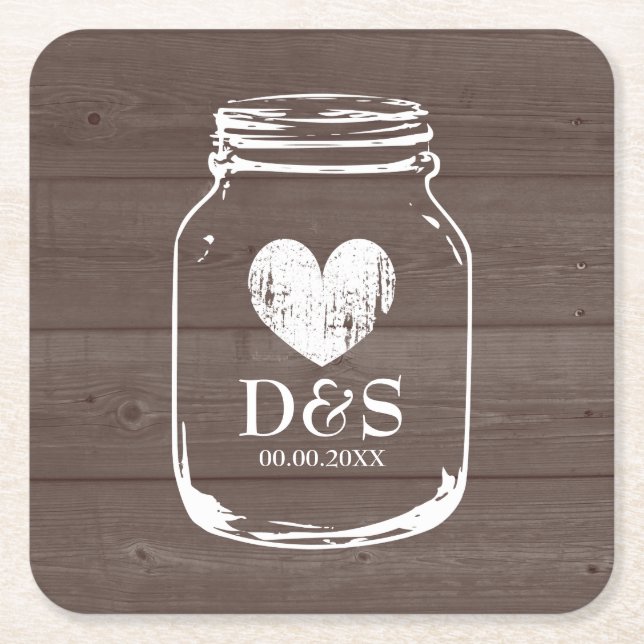Vintage country chic mason jar wedding coasters (Front)