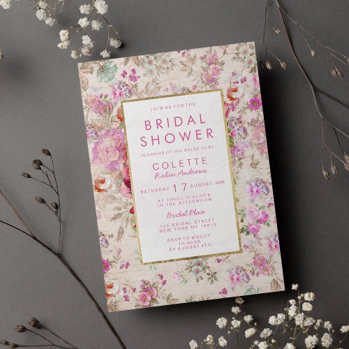 Vintage country chic pink floral Bridal Shower Invitation