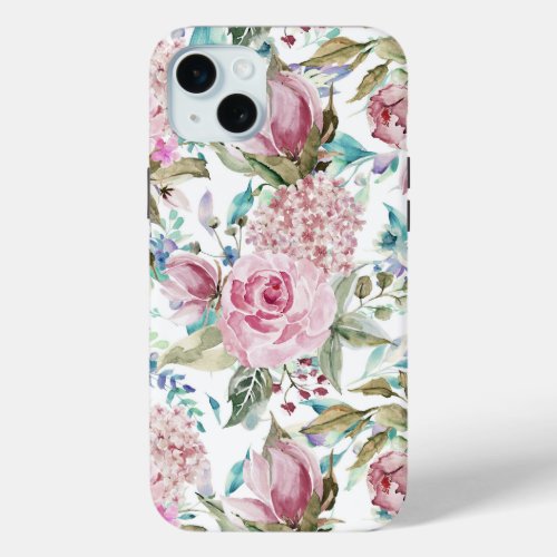 Vintage Country Chic Pink Teal Lavender Floral iPhone 15 Plus Case