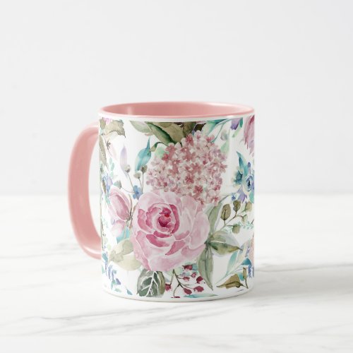 Vintage Country Chic Pink Teal Lavender Floral Mug