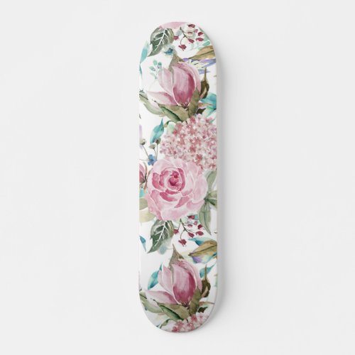 Vintage Country Chic Pink Teal Lavender Floral Skateboard