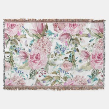 Vintage Country Chic Pink Teal Lavender Floral Throw Blanket by kicksdesign at Zazzle