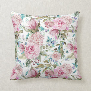 Vintage Country Chic Pink Teal Lavender Floral Throw Pillow