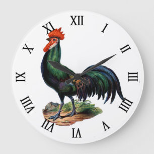 Vintage Country Chic Proud Colorful Rooster Large Clock