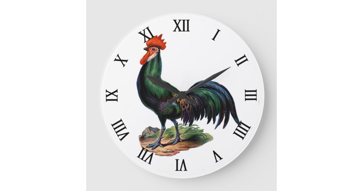 Vintage Country Chic Proud Colorful Rooster Wall Clock | Zazzle