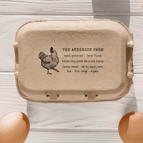 Vintage Country Chicken Family Farm Egg Carton Self_inking Stamp