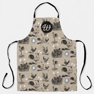 Vintage Country Chicken Rooster Egg Monogram  Apron