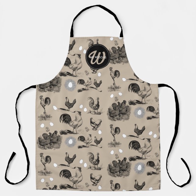 Vintage Country Chicken Rooster Egg Monogram  Apron (Front)