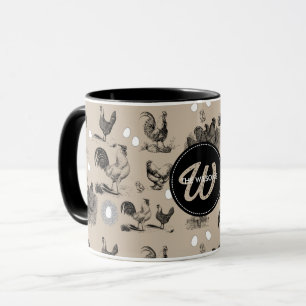 Vintage Country Chicken Rooster Egg Monogram Mug