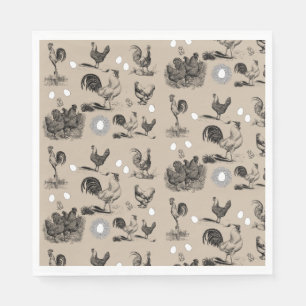 Vintage Country Chicken Rooster Egg Pattern Napkins
