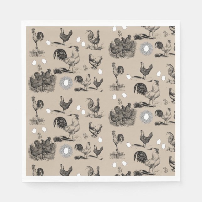 Vintage Country Chicken Rooster Egg Pattern  Napkins (Front)