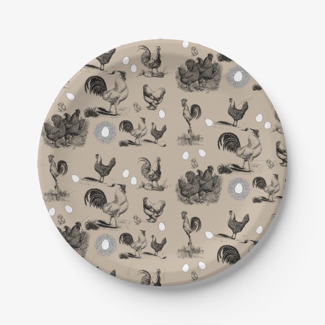 Vintage Country Chicken Rooster Egg Pattern  Paper Plates (Front)