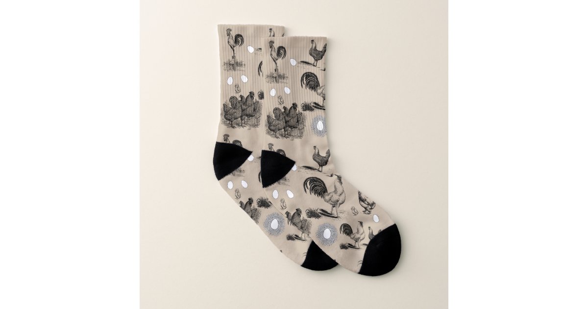 Vintage Country Chicken Rooster Egg Pattern Socks | Zazzle
