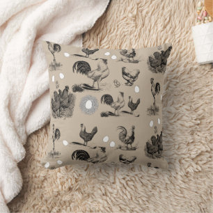 Vintage Country Chicken Rooster Egg Pattern Throw Pillow