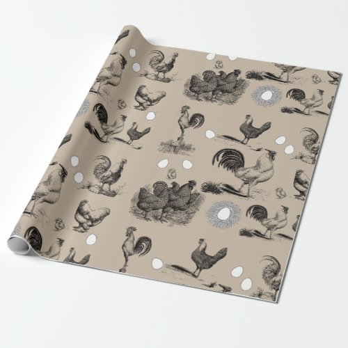 Vintage Country Chicken Rooster Egg Pattern  Wrapping Paper