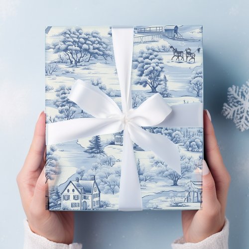 Vintage Country Christmas Blue  Wrapping Paper