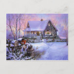 Vintage Country Christmas Cabin Holiday Postcard at Zazzle