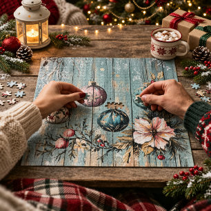 Vintage Country Christmas Rustic Farmhouse Wood Jigsaw Puzzle