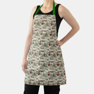 Vintage Country Christmas Scene Apron