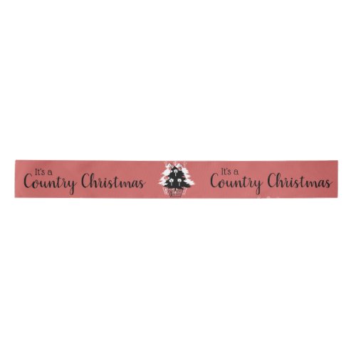 Vintage Country Christmas Trees Pattern Red Satin Ribbon