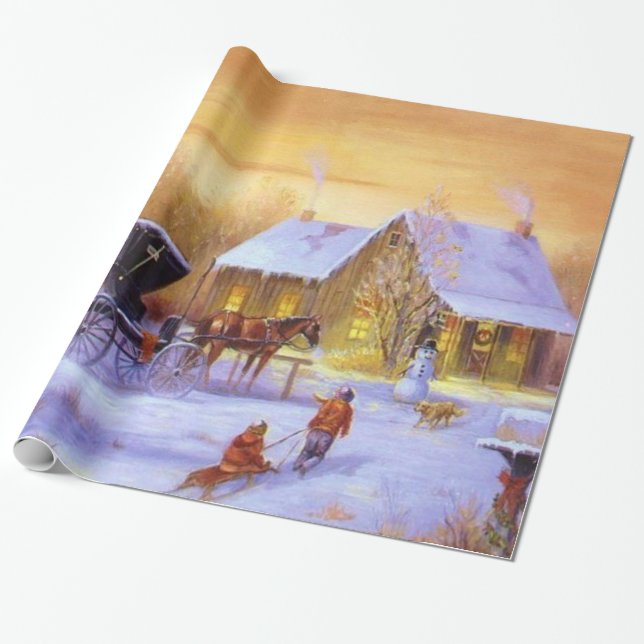 Vintage, Country Christmas Wrapping Paper (Unrolled)