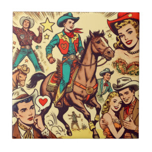 Vintage Country Comics Illustration Ceramic Tile