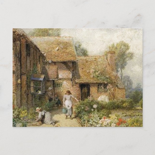 Vintage Country Cottage ~ Chores Postcard (Front)