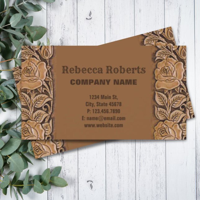 Vintage country cowbgirl tooled leather western business card (Vintage country cowbgirl tooled leather western business card)