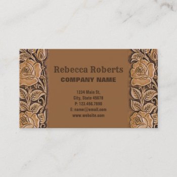 Vintage Country Cowbgirl Tooled Leather Western Business Card by WhenWestMeetEast at Zazzle