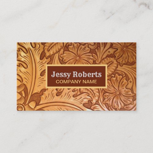 Vintage country cowboy tooled leather western business card