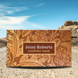 Vintage country cowboy tooled leather western business card