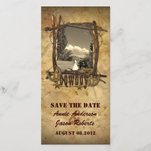 Vintage country cowboy wedding photocard save the date