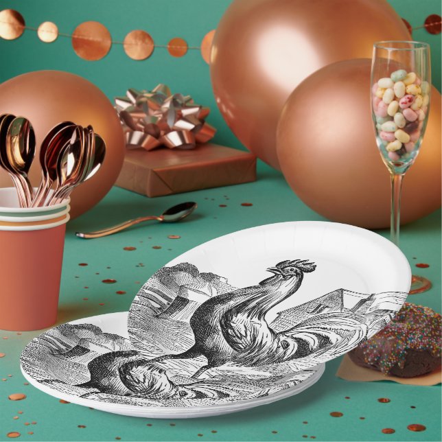 Vintage Country farm rooster party Paper Plates (Multi)