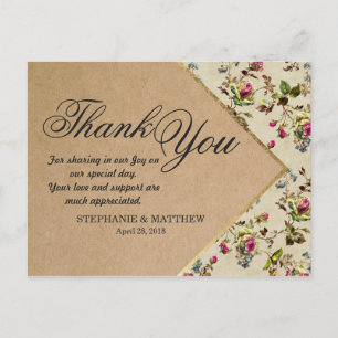 Vintage Country Floral & Gold Trim Recycled Paper Postcard