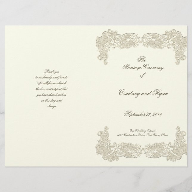 Vintage Country Floral Lace Wedding Program (Front)
