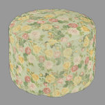 Vintage Country Floral Pink and Green Rustic Print Pouf
